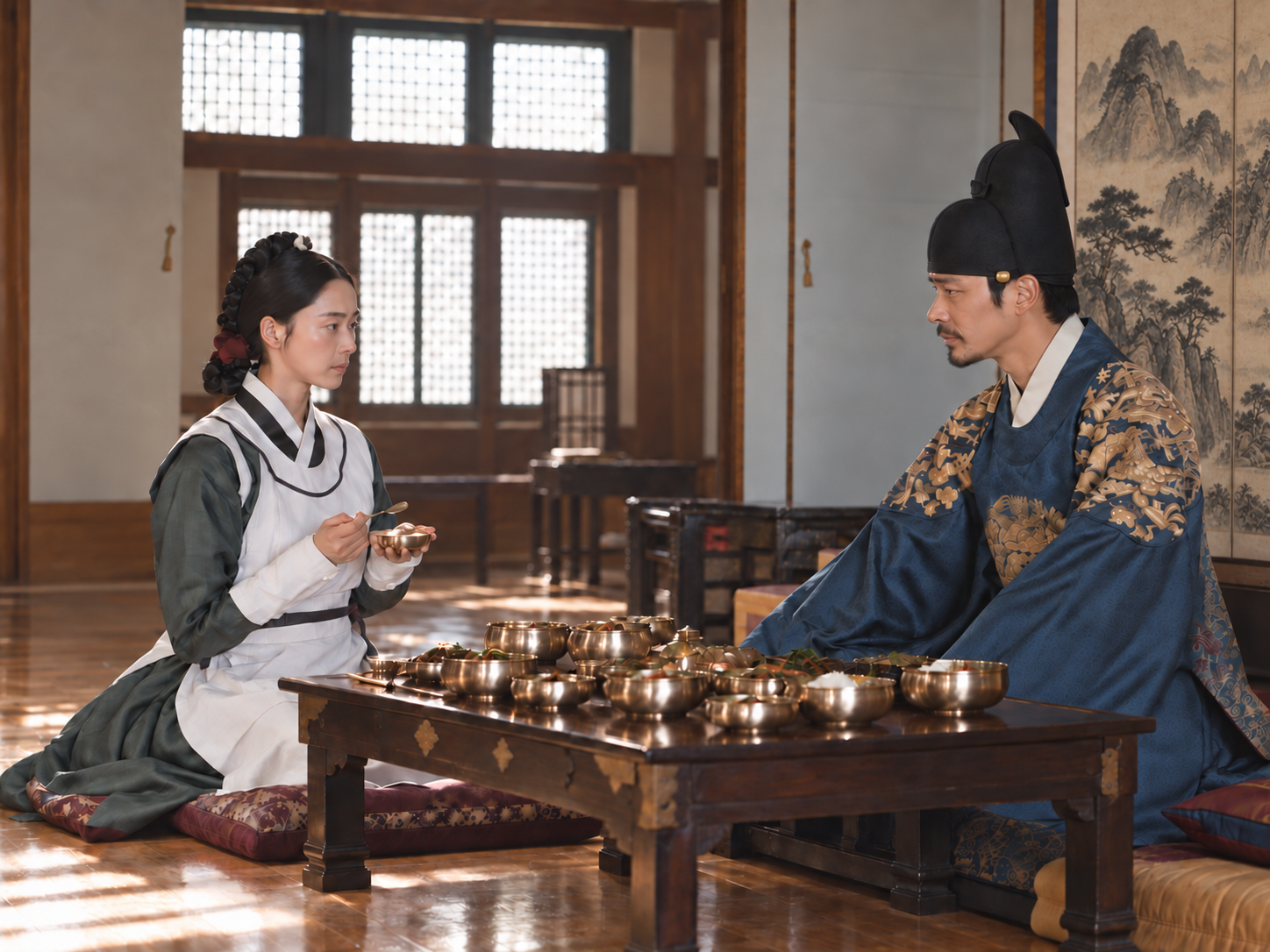 Joseon royal table setting with Korean Yugi